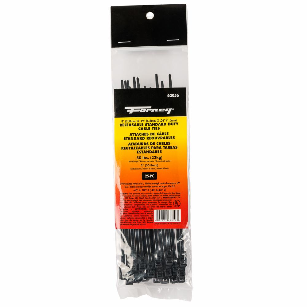 25PK 8" Blk Reseal SD Cable Ties
