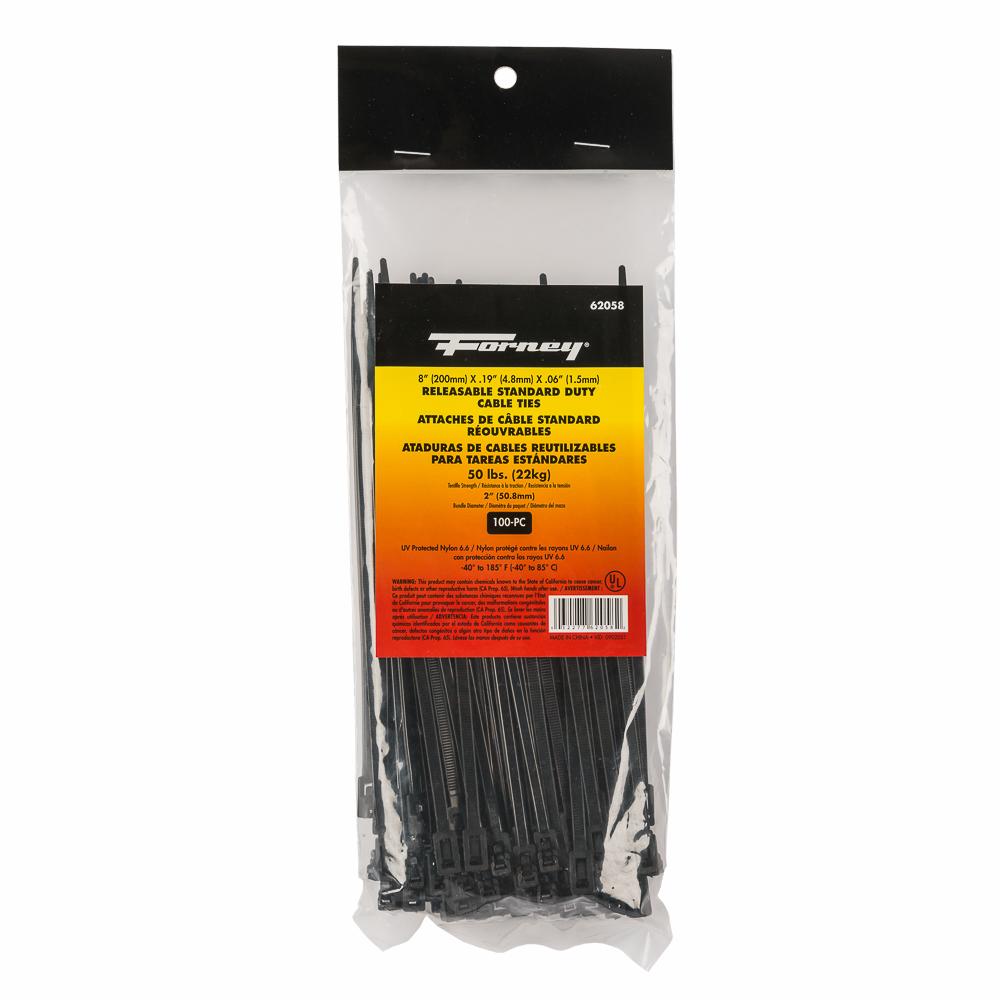 100PK 8" Blk Resea SD Cable Ties