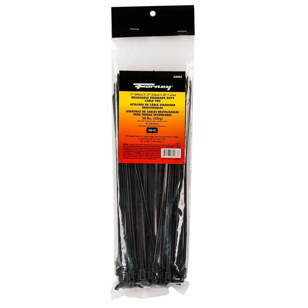 100PK 11" Blk Rese SD Cable Ties