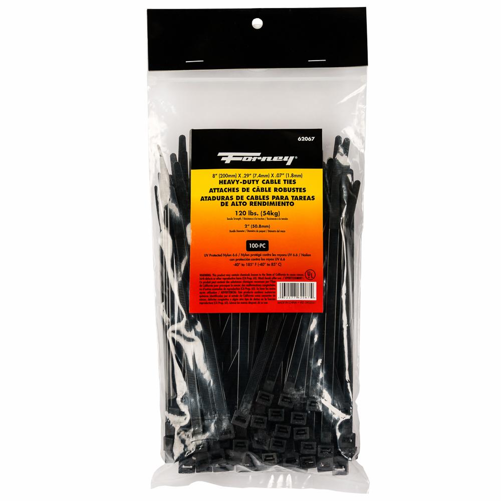 100PK 8" Black HD Cable Ties