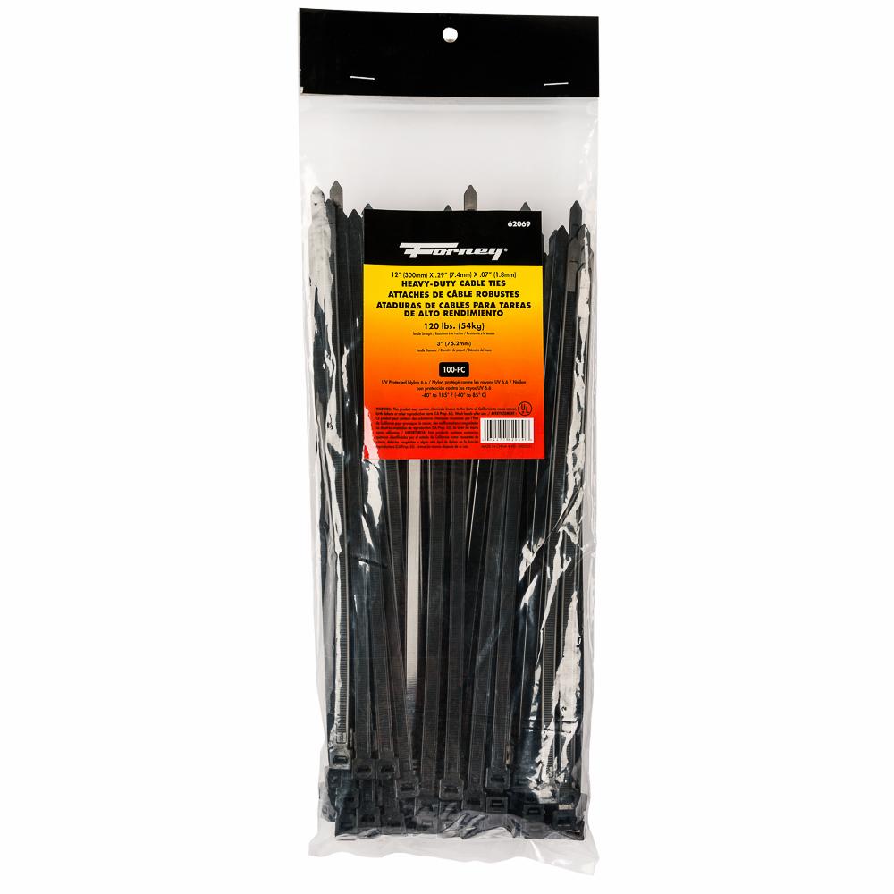 100PK 12" Black HD Cable Ties