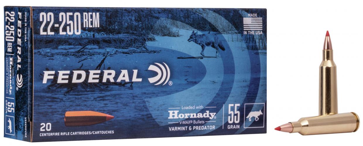 22-250 Fed Hornady V-max 55gr